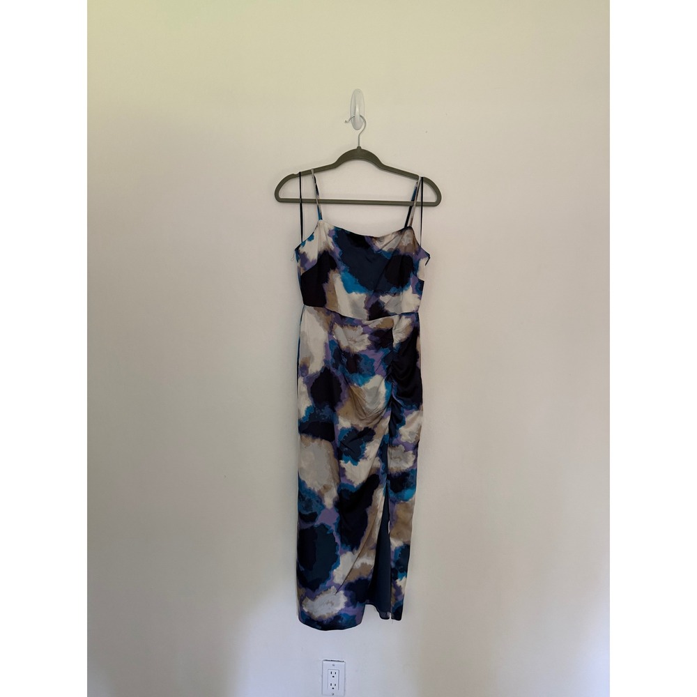 Taylor Womens Abstract Watercolor Print Midi Dress Navy Blue Purple Size 8